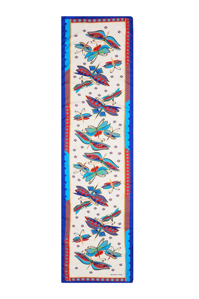 Gri Fuşya Desenli İpeksi Fular - 4