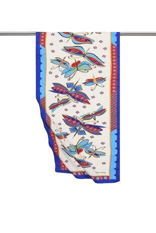 Gri Fuşya Desenli İpeksi Fular 