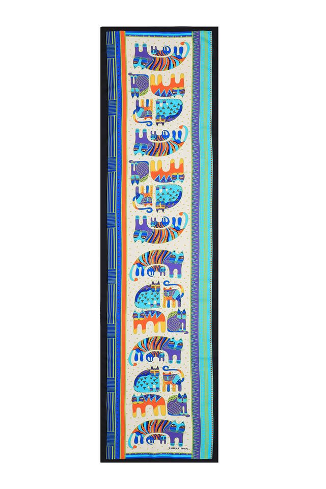 Mor Turuncu Desenli İpeksi Fular - 4