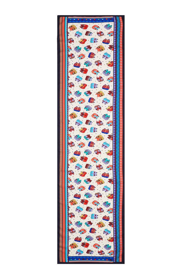 Saks Kırmızı Desenli İpeksi Fular - 4