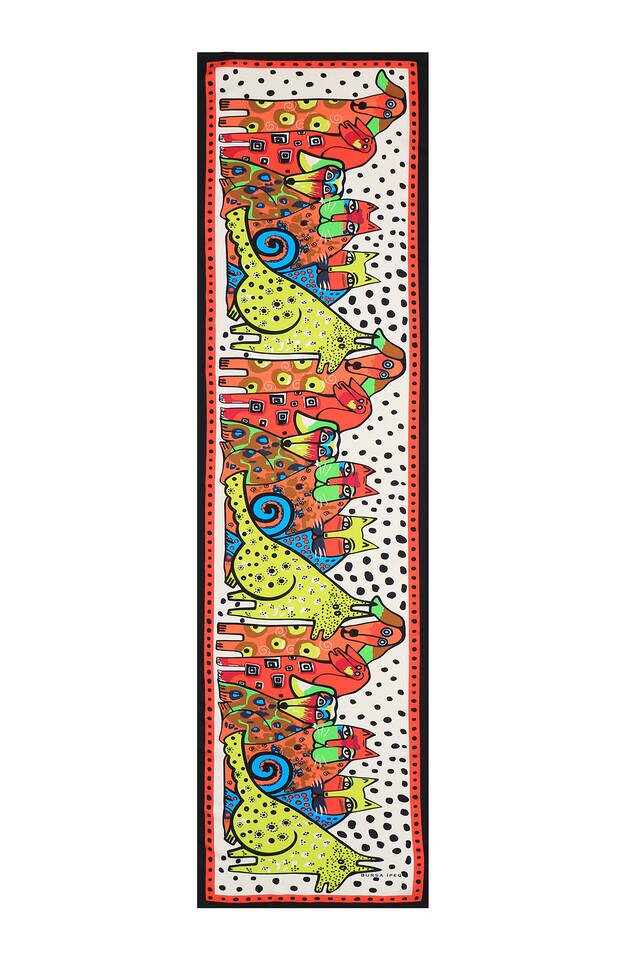 Siyah Turuncu Desenli İpeksi Fular - 4