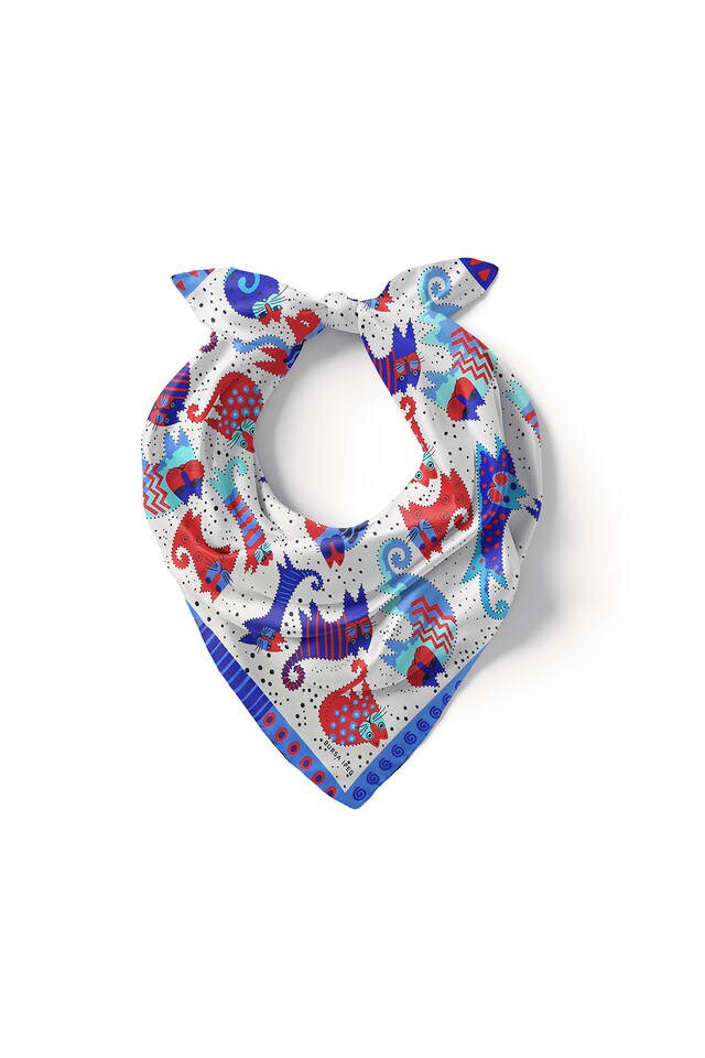 İndigo Saks Desenli İpeksi Mendil - 2