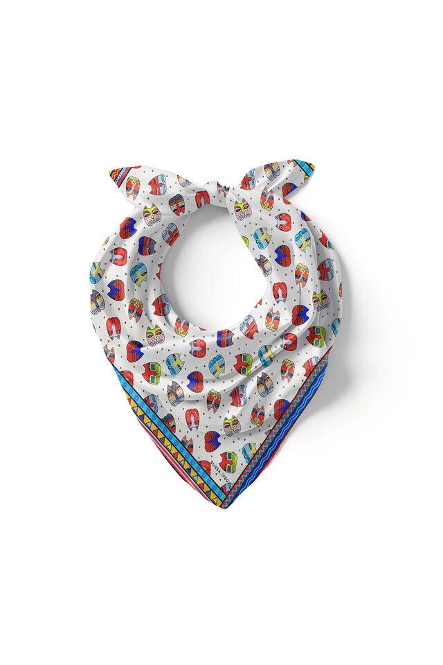 Turkuaz Sarı Desenli İpeksi Mendil - 2