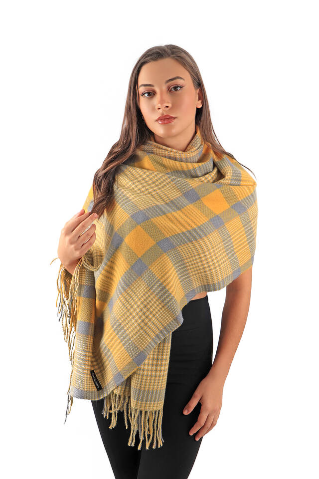 Gold Gri Desenli Kışlık Şal - 2