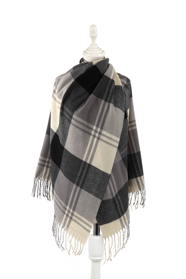 Siyah Gri Desenli Kışlık Şal 