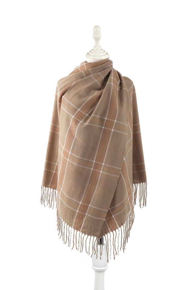 Sütlü Kahve Desenli Kışlık Şal - 1