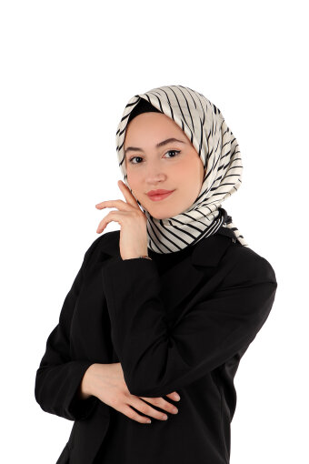 Ecru Dila Pattern Sura Silk Scarf 