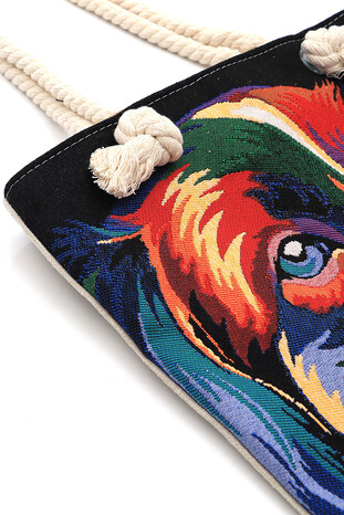 Dog Pattern Tapestry Shoulder Bag - Thumbnail