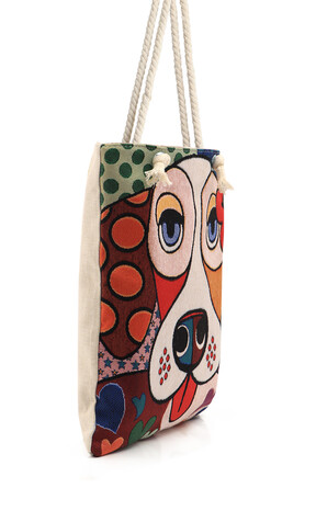 Dog Pattern Tapestry Shoulder Bag - Thumbnail