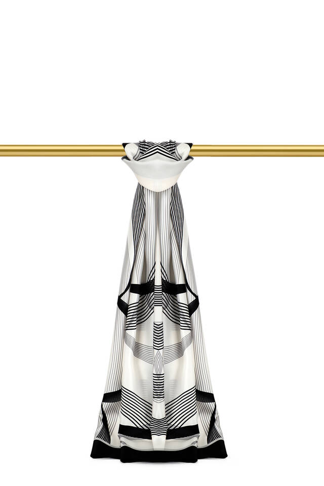 Beyaz Dönence Desen Twill İpek Şal 