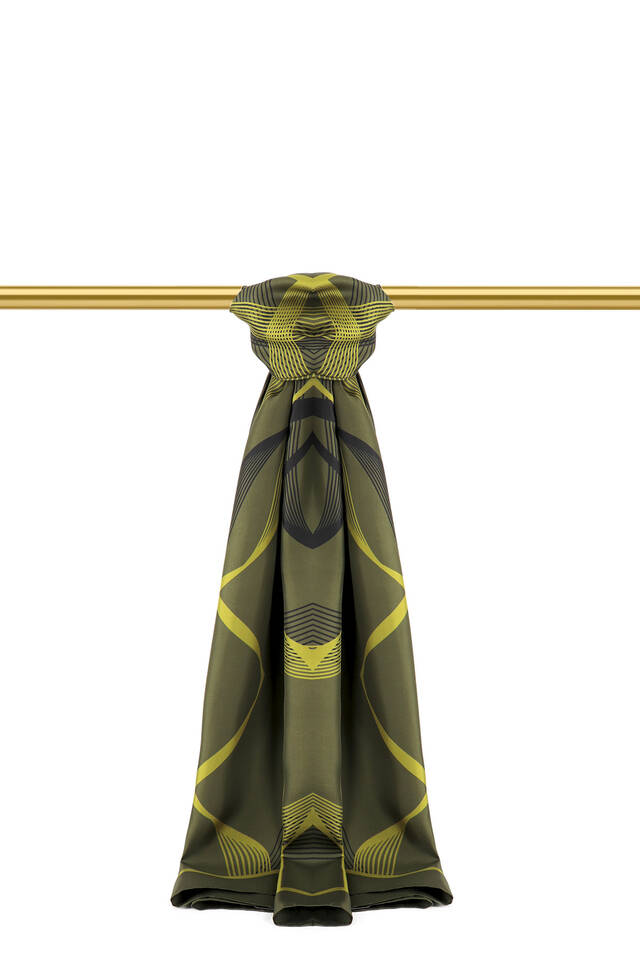 Haki Dönence Desen Twill İpek Şal 