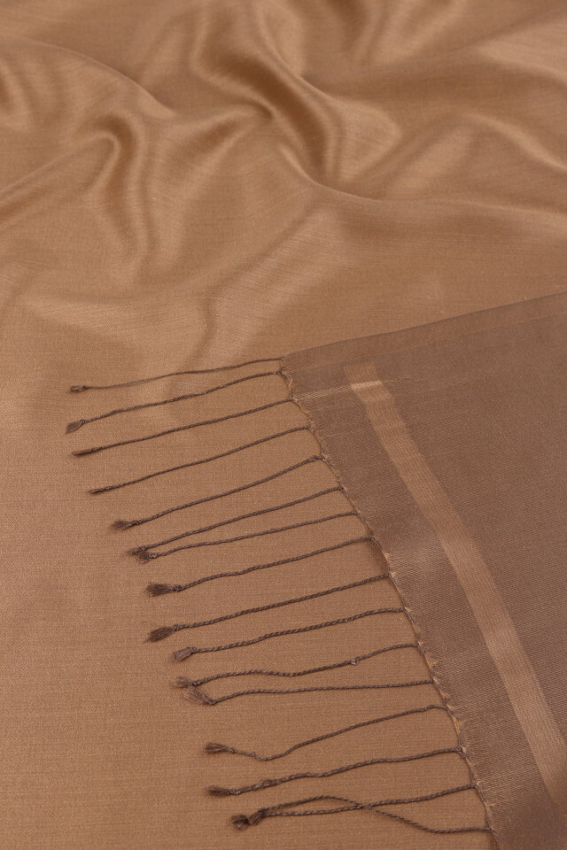 Camel Brown Double-Sided Silk Shawl - 5