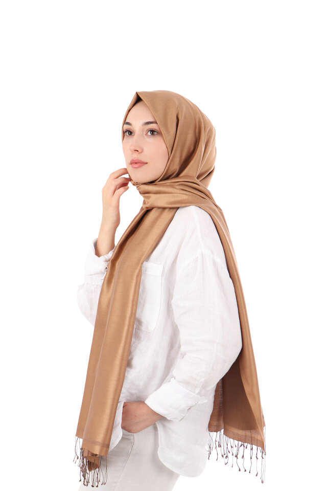 Camel Brown Double-Sided Silk Shawl - Bursa İpek