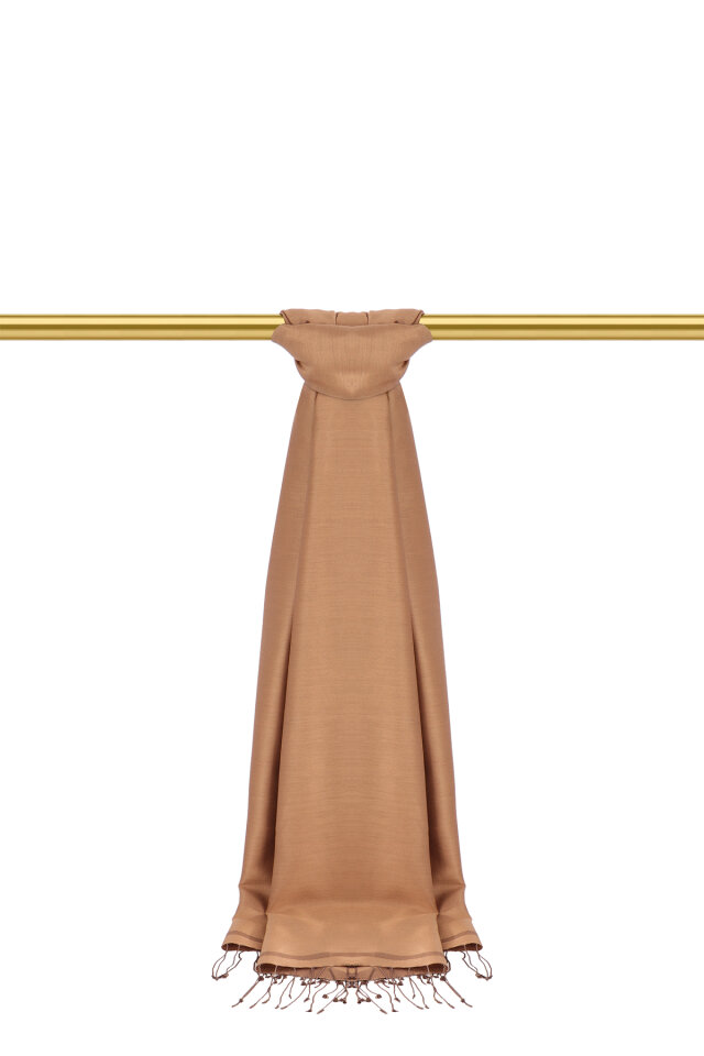 Camel Brown Double-Sided Silk Shawl - 2