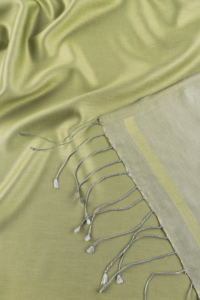 Green Gray Double-Sided Silk Shawl - 5
