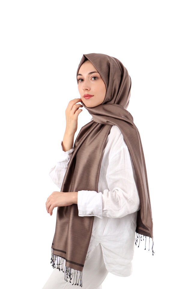 Brown Black Double-Sided Silk Shawl - 1