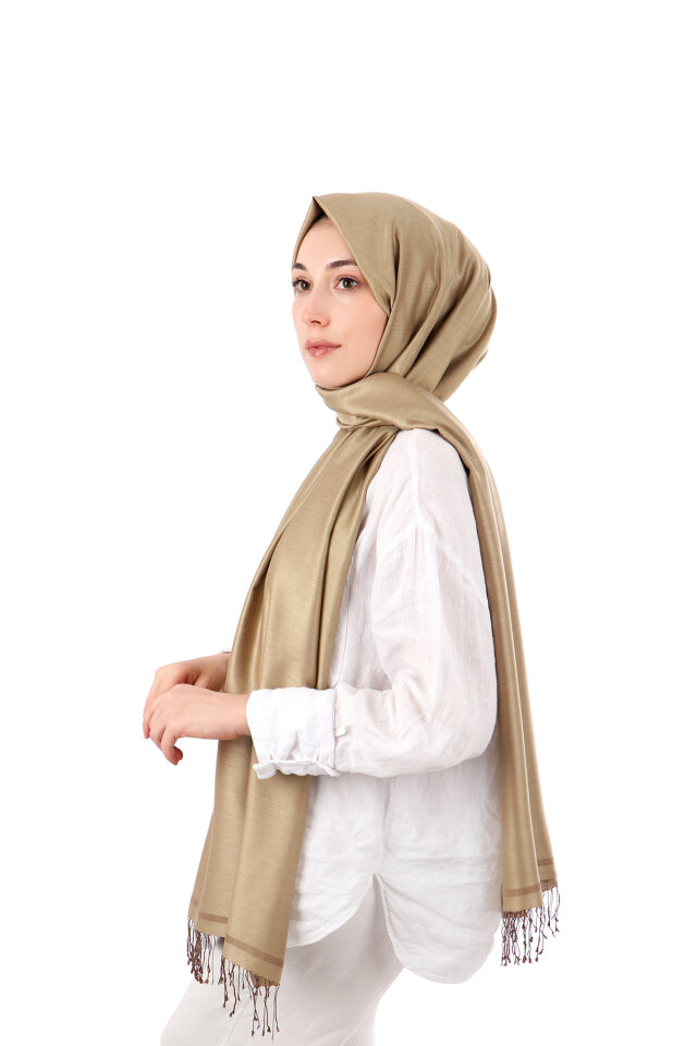 Beige Brown Double-Sided Silk Shawl - Bursa İpek