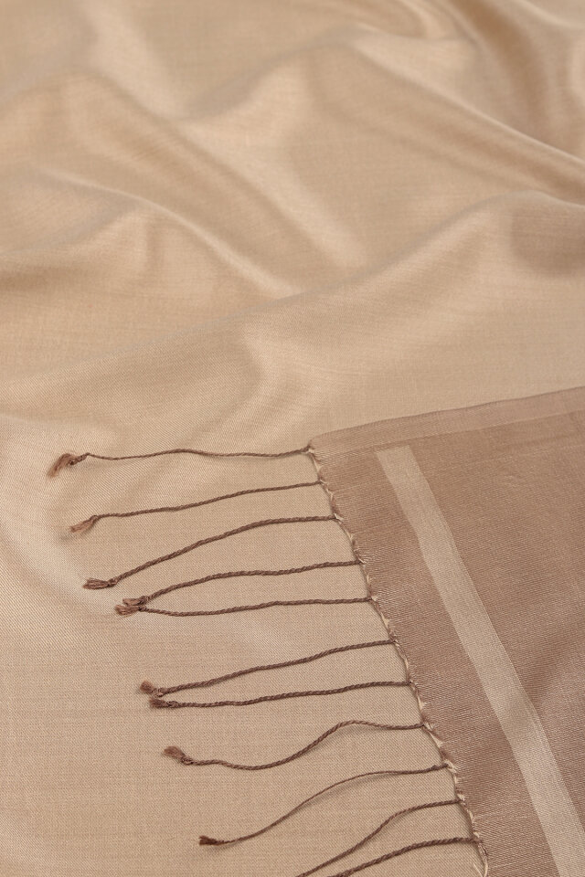 Cream Brown Double-Sided Silk Shawl - 5
