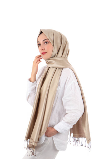 Cream Brown Double-Sided Silk Shawl 