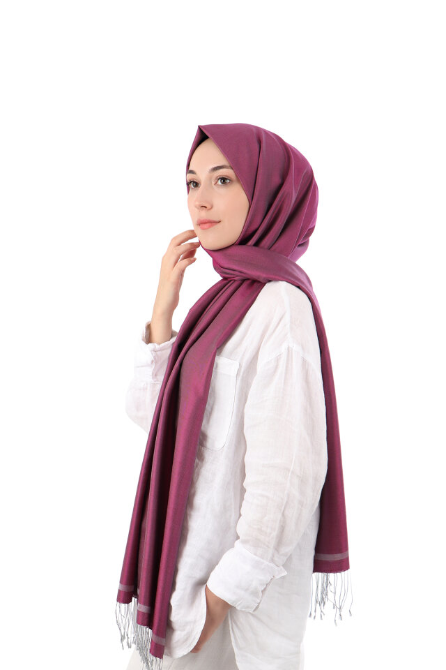 Plum Gray Double-Sided Silk Shawl - Bursa İpek