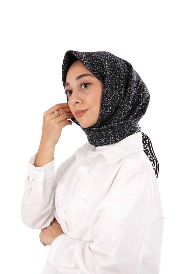 Black Dream Pattern Twill Silk Scarf - Bursa İpek