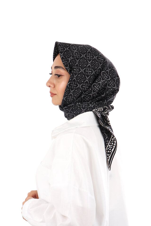 Black Dream Pattern Twill Silk Scarf - 2