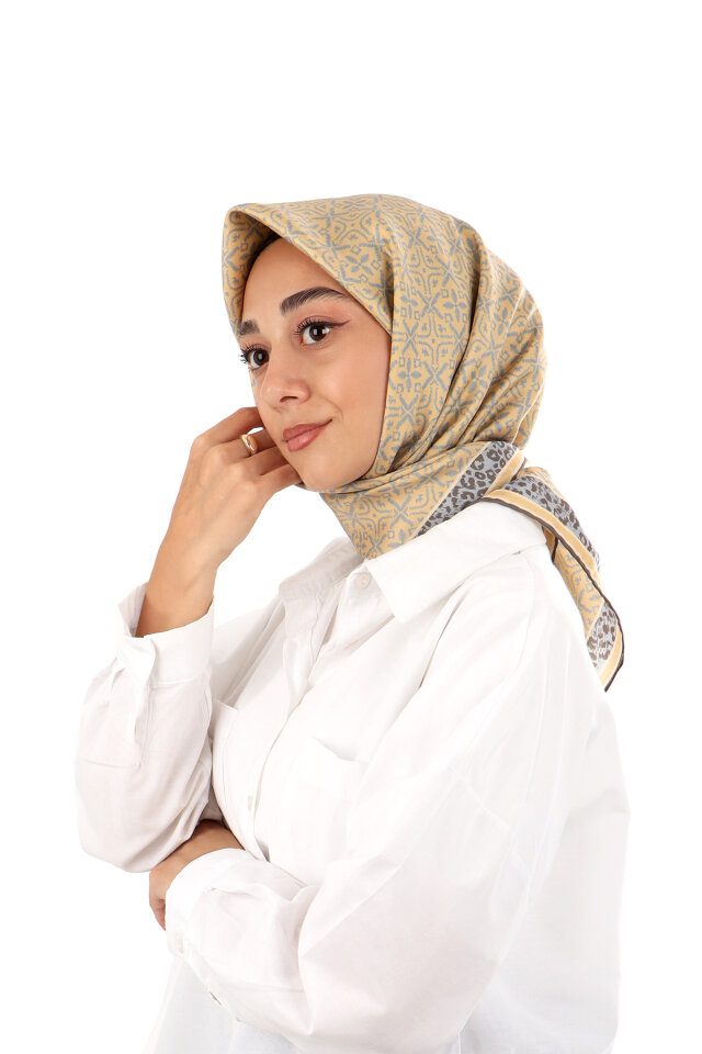 Gold Dream Pattern Twill Silk Scarf - Bursa İpek