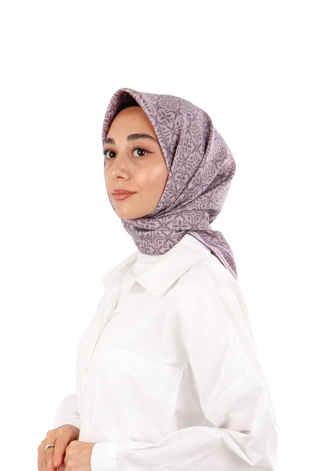 Lavender Dream Pattern Twill Silk Scarf - Bursa İpek