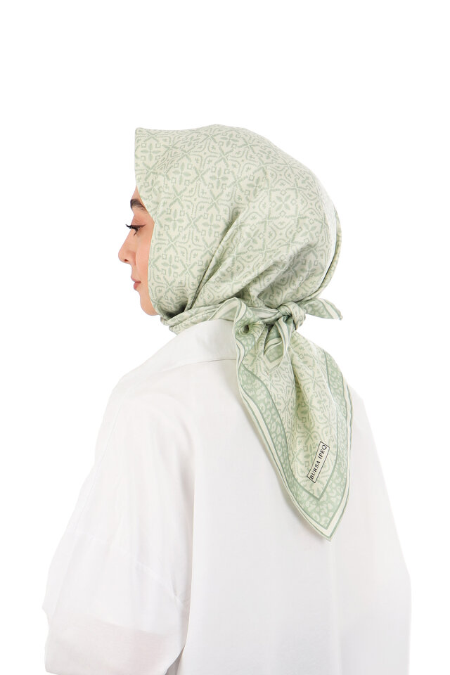 Aqua Green Dream Pattern Twill Silk Scarf - 2
