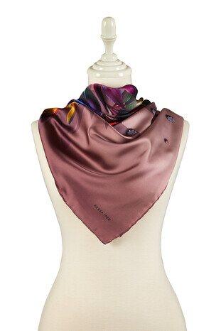 Dried Rose Diamond Pattern Silky Square Scarf - Thumbnail