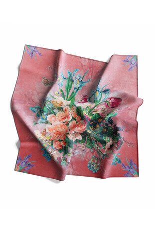 Dried Rose Flower Silk Square Scarf - Thumbnail