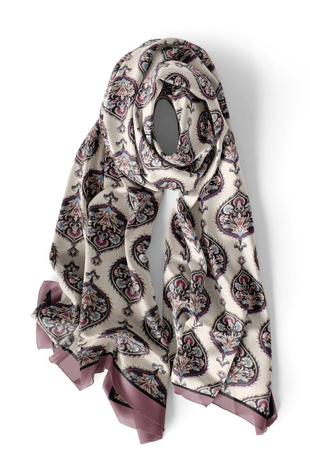 Dusty Rose Hatai Pattern Silk Foulard - 3
