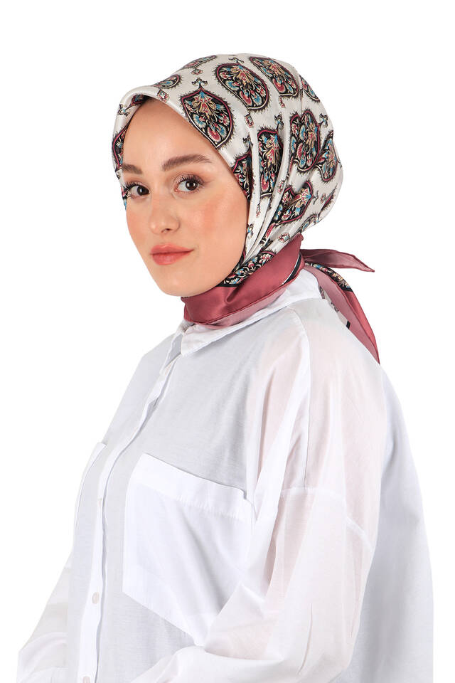 Dusty Rose Hatai Pattern Silk Square Scarf - 2