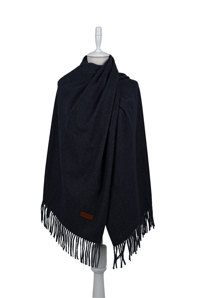 Koyu Lacivert Düz Renk Kışlık Şal - Bursa İpek