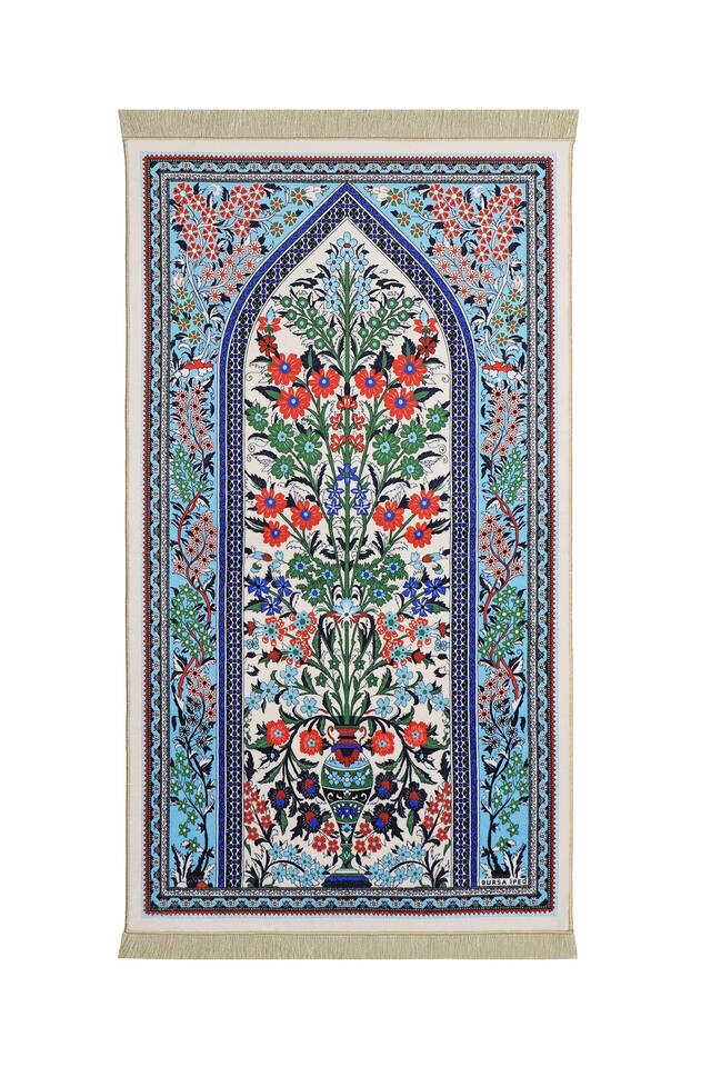 Ecru Bamboo Carpet Prayer Rug - Bursa İpek