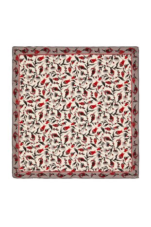 Ecru Dark Gray Carnation Tulip Pattern Silk Square Scarf 
