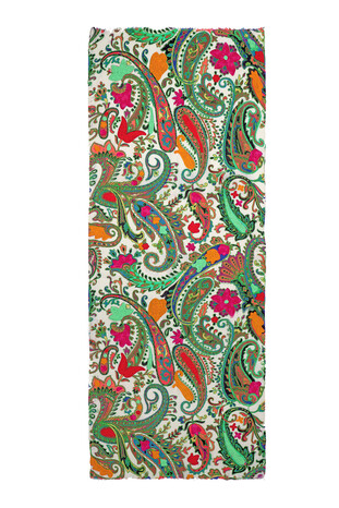 Ecru Embroidered Marimo Wool Shawl - Thumbnail
