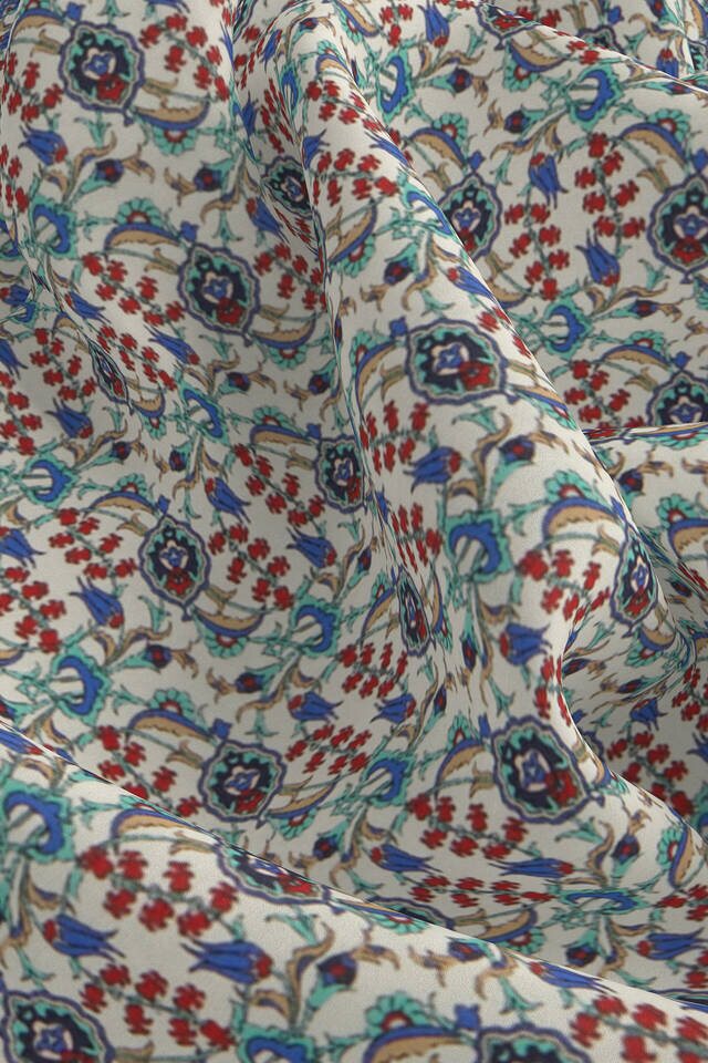 Ecru Gold Ivy Tulip Pattern Silk Pocket Square - 3