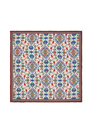 Ecru Gold Tile Tulip Pattern Silk Pocket Square 