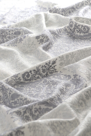 Ecru Gray Embroidered Suzani Wool Shawl - Thumbnail
