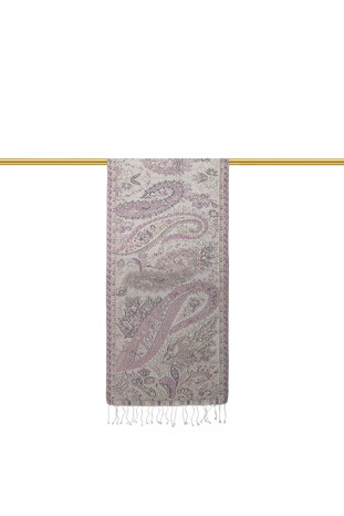 Ecru Lilac Jamawar Woven Silk Foulard - Thumbnail