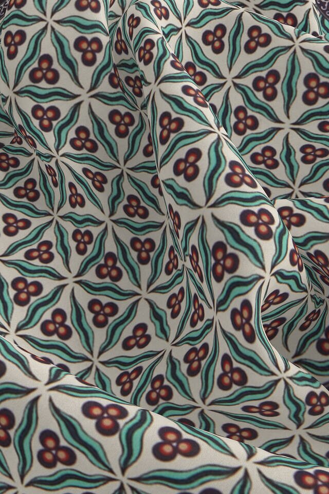 Ecru Mint Çintemani Pattern Silk Pocket Square - 3