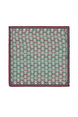 Ecru Mint Çintemani Pattern Silk Pocket Square - Thumbnail