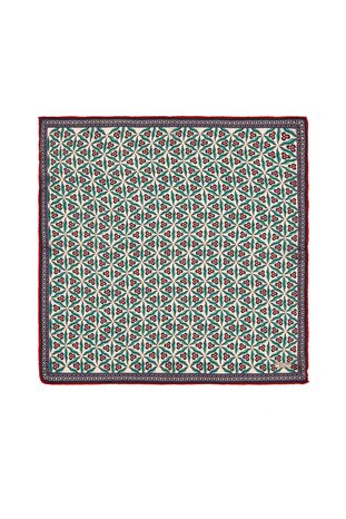 Ecru Mint Çintemani Pattern Silk Pocket Square 