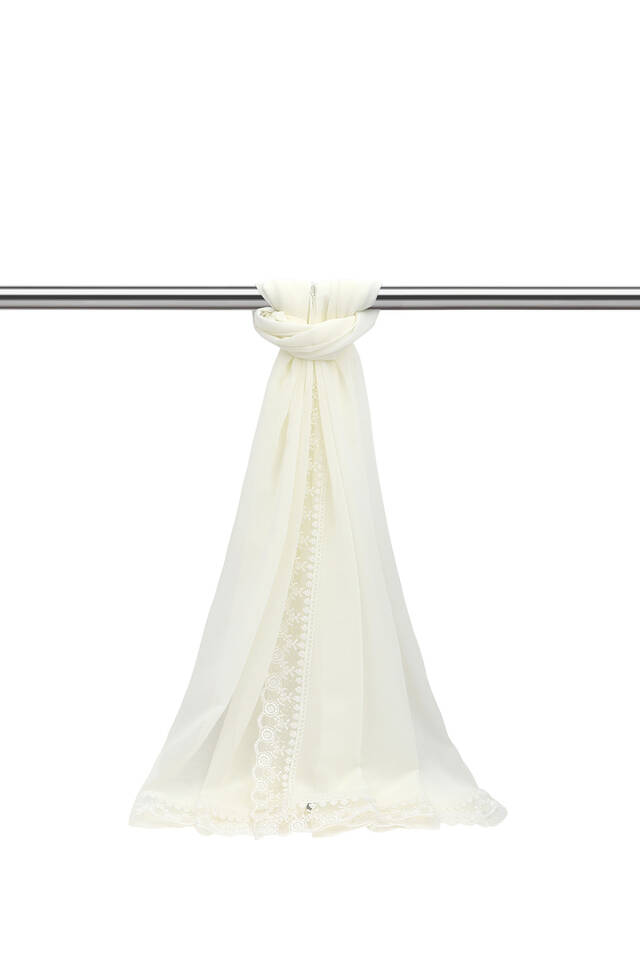 Ecru Narrow Guipure Mawlid Scarf - Bursa İpek