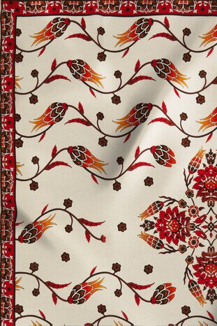 Ecru Pomegranate Flower Row Tulip Pattern Silk Square Scarf - Thumbnail