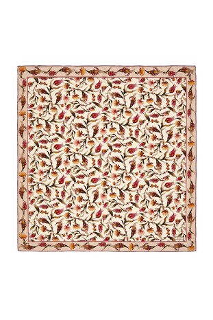 Ecru Powder Carnation Tulip Pattern Silk Square Scarf 
