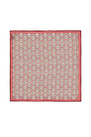 Ecru Red Cintemani Pattern Silk Pocket Square - Thumbnail