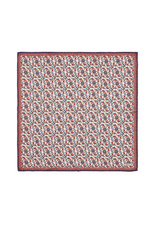 Ecru Saks Ivy Tulip Pattern Silk Pocket Square - Thumbnail