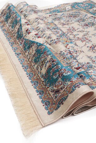 Ecru Velvet Carpet Prayer Rug - Thumbnail